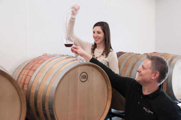 drawing wine from wedding barrel