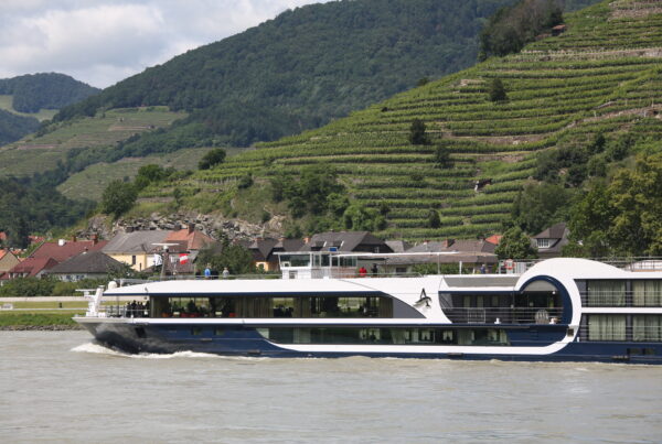 Avalon Waterways on the Danube River with Vineyards in the Background